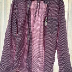 IZOD Natural Stretch Men’s Maroon Checkered L/S Button-Up Shirt - L - NWT
